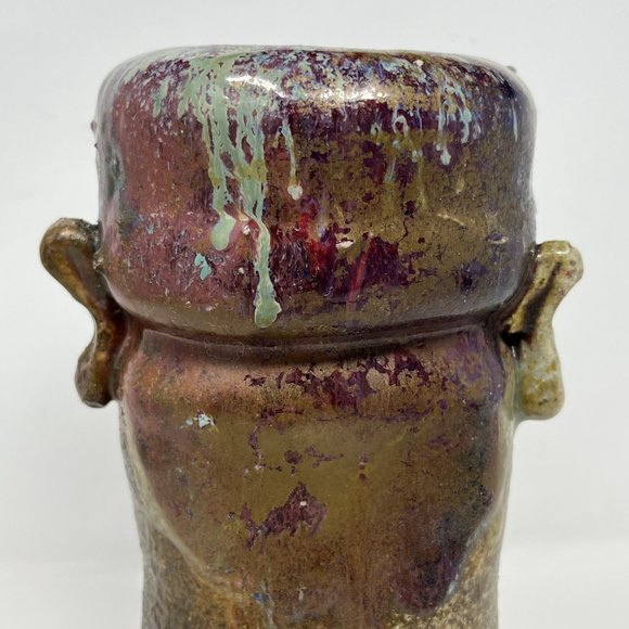 Ironstone Vase Hand Thrown Pottery Double Handle Unmarked 10.25" Tall - Picture 11 of 16